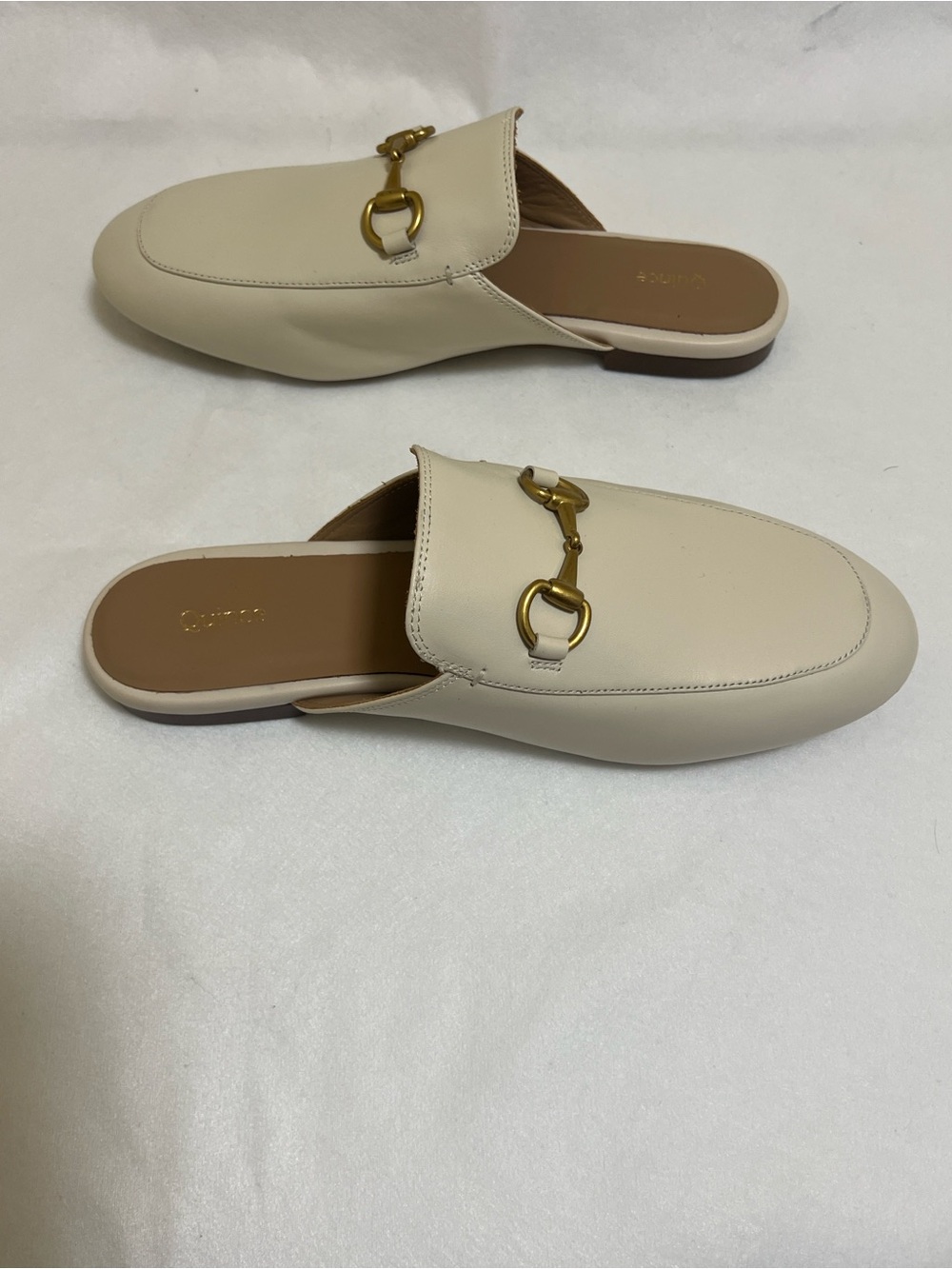 Quince Cream Leather Slip-On Mules with Gold Accent - Picture 3 of 10